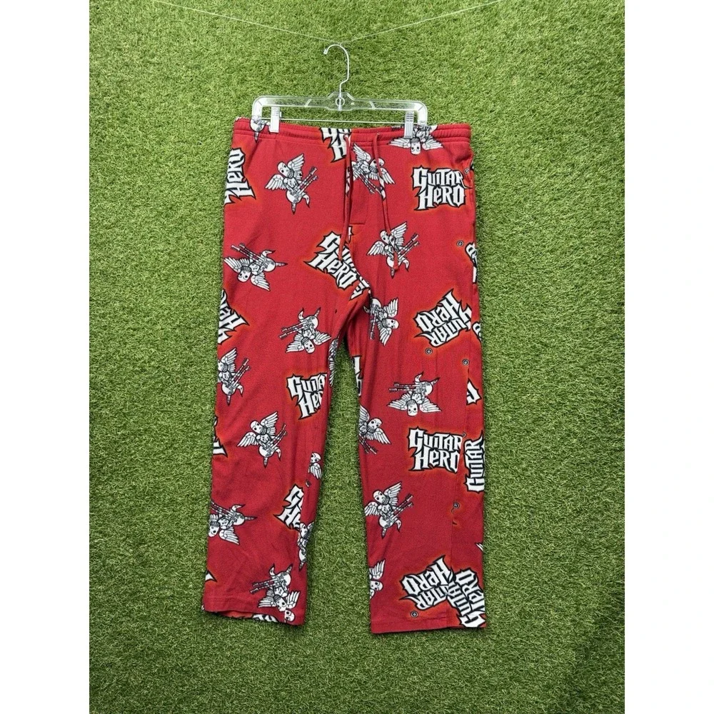 Guitar Hero Pajama Pants Mens Medium Red Fleece 2008 Activision Gaming Lounge